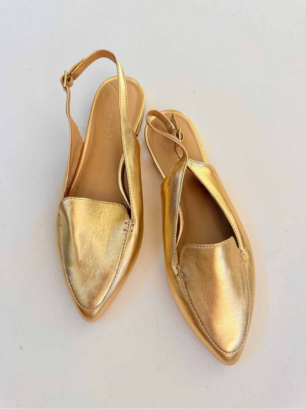 Talbots gold leather pointed toe slingback sandal